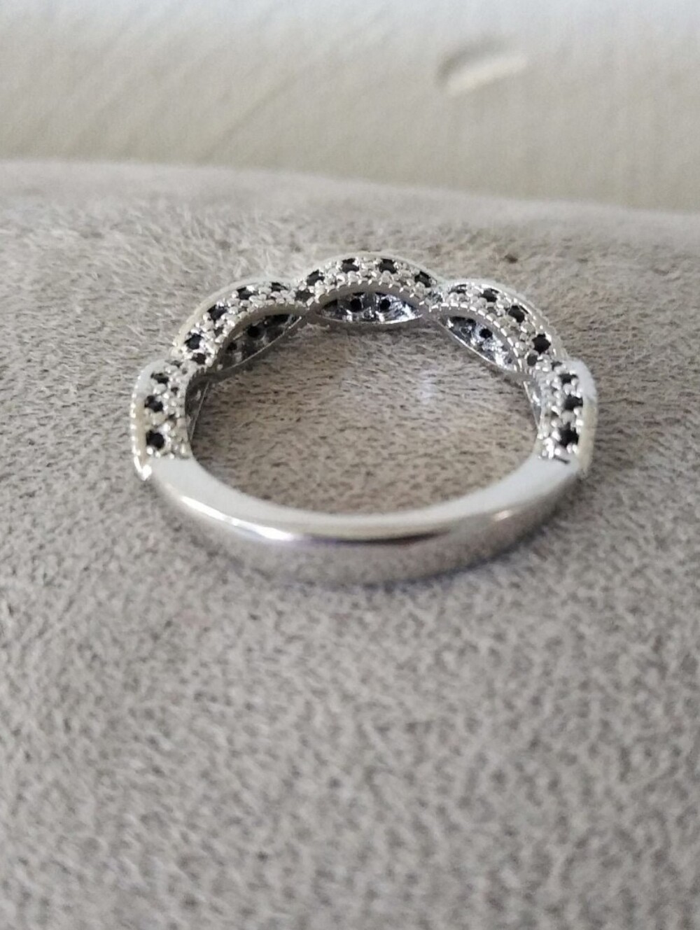 10k White Gold Over Silver 2 PC Onyx Solitaire W/Accents Eternity Ring Set Sz 10 - Picture 12 of 12